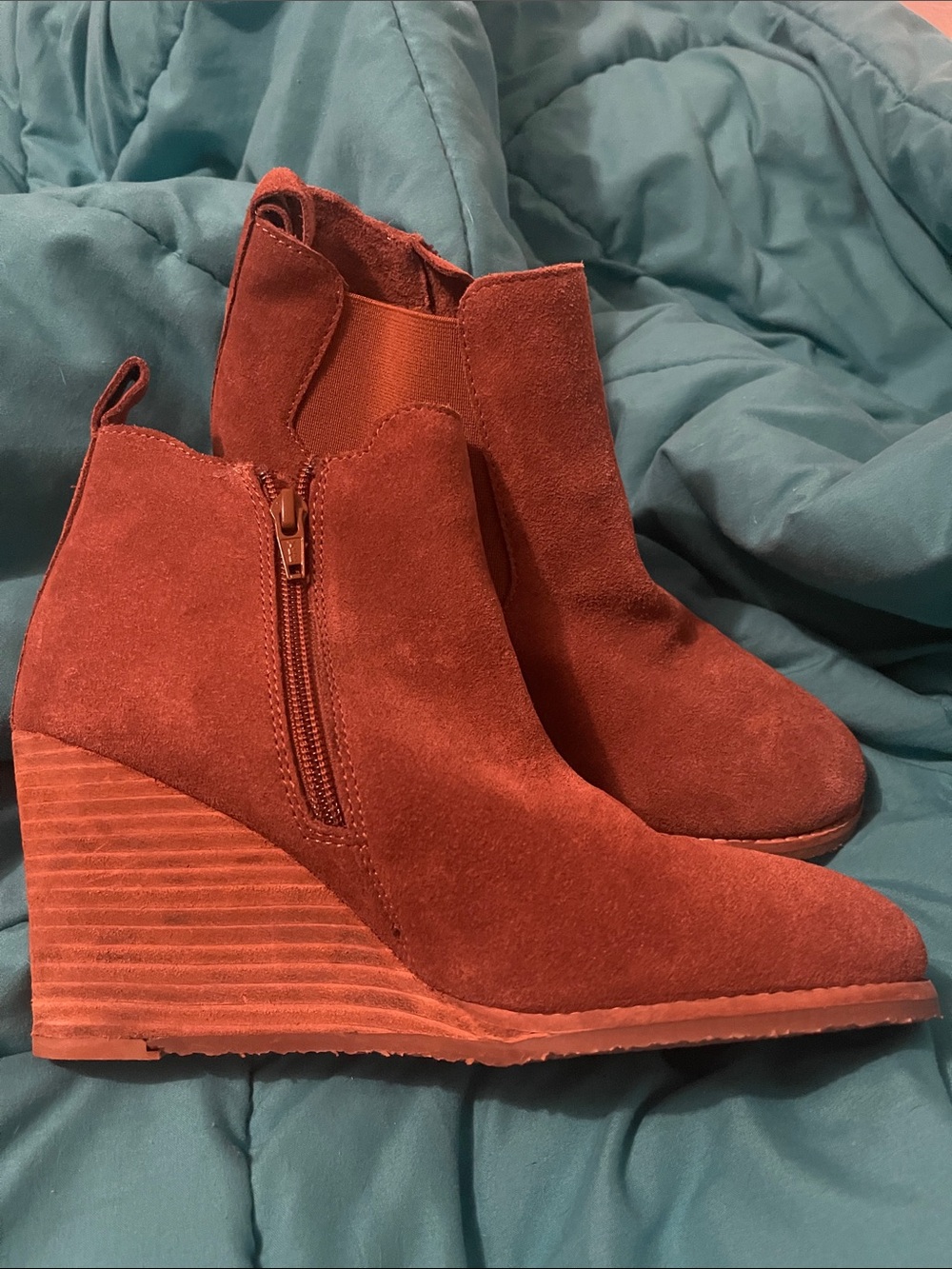 #153- Women's Red Suede Wedge Booties